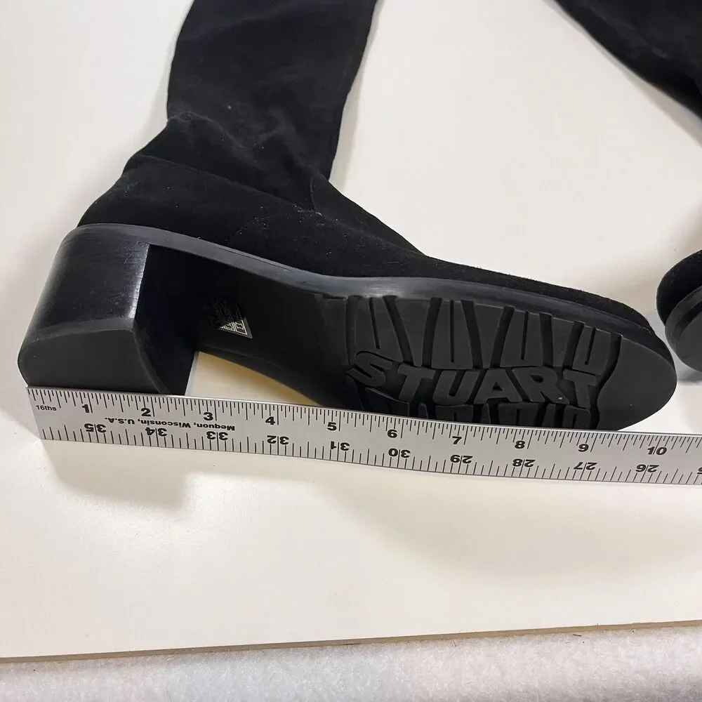 Stuart Weitzman Suede Tieland Boots 8 Black Over The Knee Chunky Block Heel